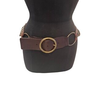 Michael Kors Leather Chain Accent Belt Gold Tone Buckle Women Brown M Preloved